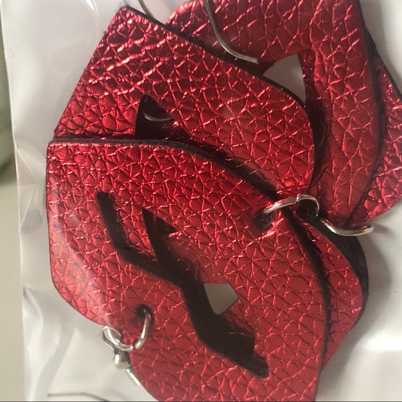 3/$15 Metallic Red Lips Faux Leather Earrings - Picture 4 of 5